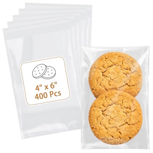 Cookie Bags with Seal 400 Pcs (4x6 Inches) Self Sealing Cellophane Bag Individual Clear Sealable Treat Packaging for Party Favors Baked Goods Snacks & Candy