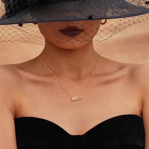 Cubic Zirconia Pendant Necklace for Women Sliding Rhinestone Adjustable Choker Necklaces Minimalist Geometry Fashion Statement Stacking Link Chains Jewelry2