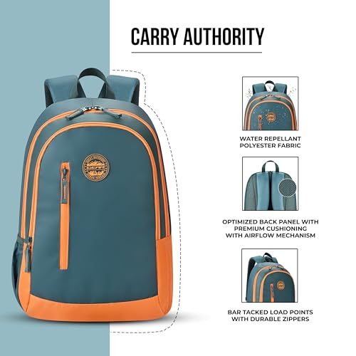 Image of Gear Eco 4 18 inch /19L Medium Water Resistant Daypack | Casual Backpack | Travel Backpack for Men /Women (Teal - Orange)