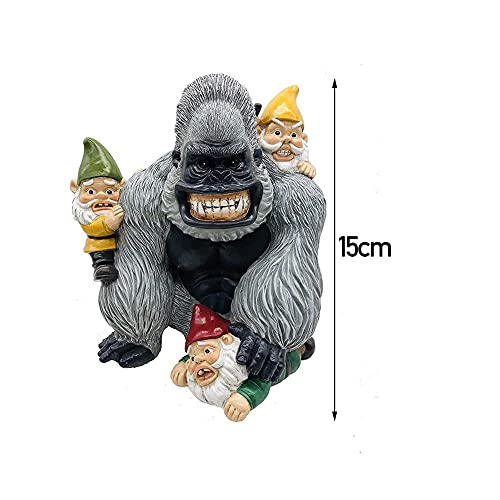 Qiansheng Funny Garden Gnome Statue Gorilla Eating Gnomes Figurine Gorilla And Gnomes Sculpture For Lawn Patio Yard Statue Decor Garden Art Outdoor Ornament Indoor Decoration #TOP5