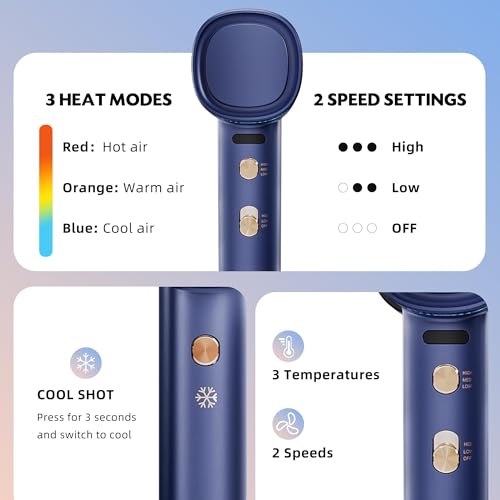 Image of Ionic Hair Dryer with Diffuser and Concentrator, Professional Lightweight Quiet Blow Dryer, Powerful 1600 Watt Motor for Fast Drying and Straight & Wavy Hair, 3 Temps /2 Speeds, 6.56 Ft Cord, Blue