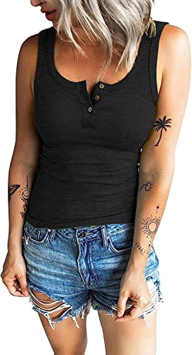 Débardeur Henley femme col v noir en tricot côtelé coupe décontractée taille XL