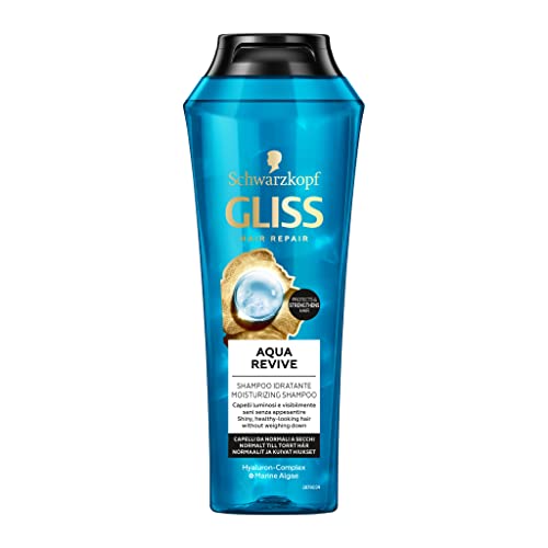 Schwarzkopf, Gliss Aqua Revive, Shampoo Idratante per Capelli Normali e Secchi, Shampoo Capelli con Complesso Ialuronico e Alga Marina, Idrata e Deterge i capelli, Adatto per Lavaggi Frequenti, 250ml