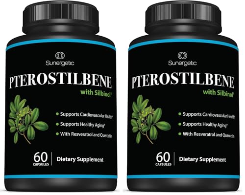 Image of Premium Pterostilbene Supplement - Pterostilbene with Resveratrol & Quercetin - Supports Healthy Aging - Natural Source Pterostilbene 100mg per Serving - 60 Capsules (Pack of 2)