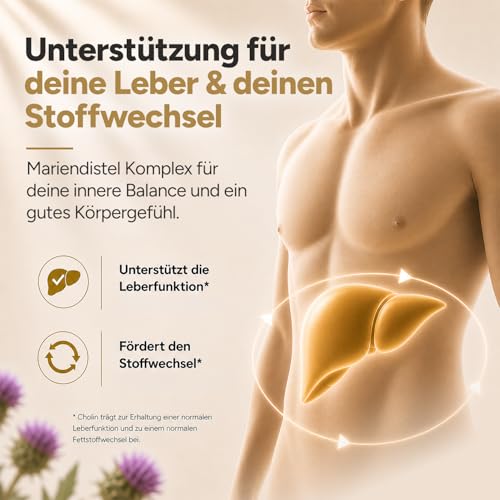 Mariendistel Artischocke Löwenzahn Komplex - 120 Kapseln Mariendistel Komplex für 4 Monate Vorrat - Vegane & geschmacksneutrale Mariendistel Leberkomplex Kapseln mit Cholin