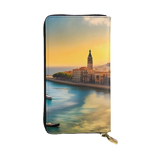 Leather Wallet - Stylish and Durable Wallet for Women with Multiple Compartments and Zipper Design Sunset by the River Picture