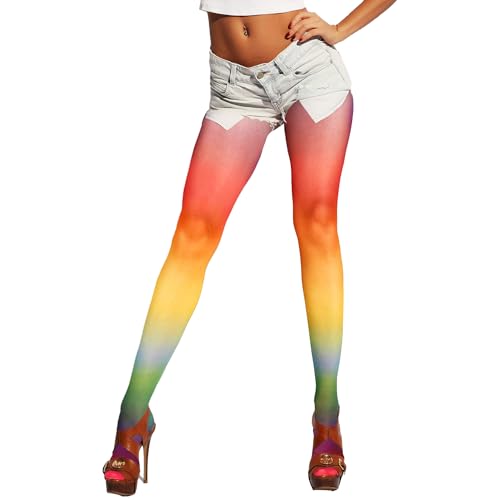 Benefeet Sox Womens Girls Rainbow Sheer Tights Sexy Nylon Soft Pantyhose Cute Colorful Lolita Tights Mesh High Waist Stockings Cosplay Party Tights Halloween Gothic Gifts Rainbow