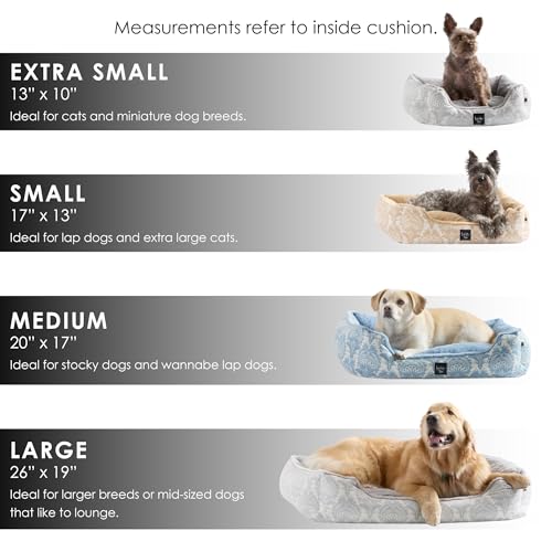 Nicole Miller New York PET Mod Damask Plushy Bolster Pet Bed, Cozy & Calming, Non-Slip Bottom, Machine Washable Cover, Blue, Extra Small 19"x15"x6" - Image 5