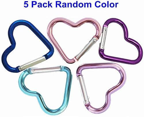 Heart Shaped Carabiner Hook, Aluminum Alloy Snap Clip Key Holder, Keychain Tool for Fishing Camping Hiking Backpack Accessory (5 Pack Random Color) - Image 3