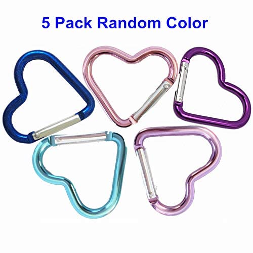 Beetoo Heart Shaped Carabiner Hook, Aluminum Alloy Snap Clip Key Holder, Keychain Tool For Fishing Camping Hiking Backpack Accessory (5 Pack Random Color) #TOP2