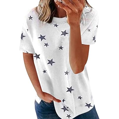 Camisa de Verano de Manga Corta Informal con Estampado de Estrellas Blanco Cover