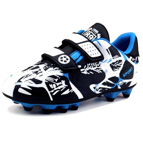 Zapatos de Fútbol Niños Zapatillas de Fútbol Botas de Fútbol Zapatos de Entrenamiento Exteriores Zapatos Deportivos Antideslizantes Blanco Azul 28EU
