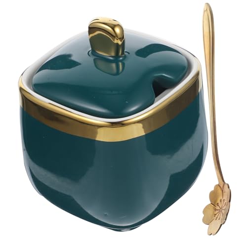 Cabilock 1Pc Creative Ceramic Seasoning Jar with Spoon Nordic Style Condiment Bowl for Dipping Sauces and Easy to Holder for Home Kitchen Bbq and Outdoor Use