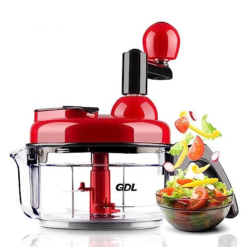 QZUKOY Tritatutto a manovella per frutta e verdura con separatore bianco d'uovo, 1.5 litri, 3 lame in acciaio inox, Processore Alimentare