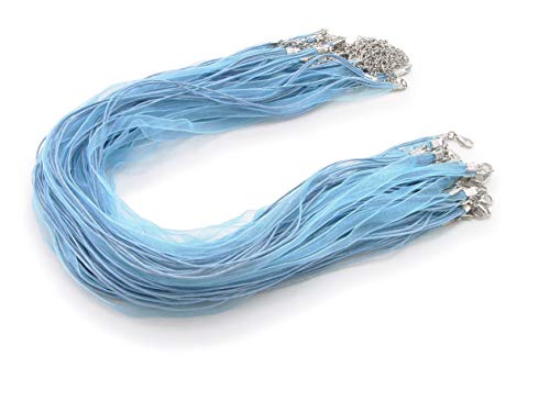 WEBandBUY 5 x Halskette * Farbe: Hellblau * Organzaband mit Wax Cord Schleifenband Schmuckband Kette
