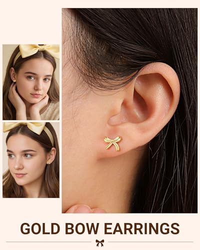 UPROMI Hypoallergenic Gold/Silver Bow Earrings for Girls, Birthday Christmas Valentines Day Gifts2