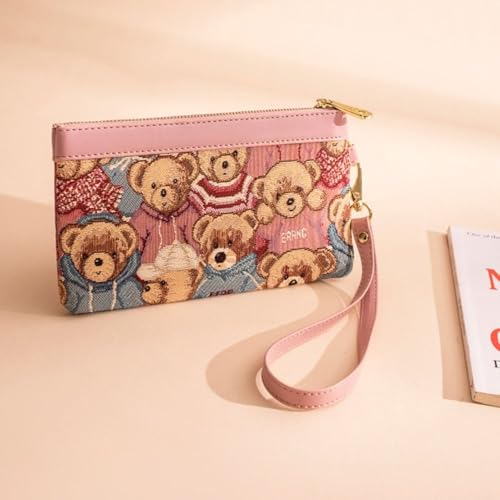 Cartoon Bear Wallet Cute Canvas Contrasting Colors Coin Purse Letter Mobile Phone2