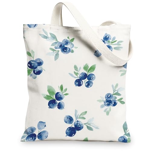 Bolsa de lona floral de arándanos, bolsas de compras reutilizables ecológicas, bolsas de hombro de algodón ligero de 13 x 15 pulgadas