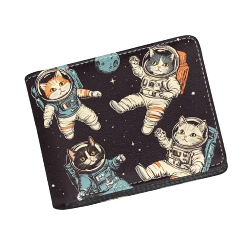 Image of Coldinair Astronaut Cat Boys Wallet for Kids 9-12 Cartoon Boys Leather Bifold Rfid Blocking Wallet Wallet for Men Teen Boy