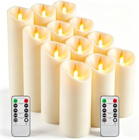 Da by 12 velas LED marfil con llama parpadeante realista, plástic...