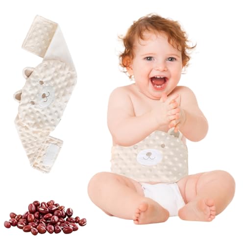 Cinturón Calentador para Bebé, Puf Rojo, Compresa Caliente, Apto para Microondas, Alivia el Dolor Abdominal, Hinchazón, Flatulencia, Calma el Estado de Ánimo Del Bebé, Velcro Ajustable, Lindo Osito