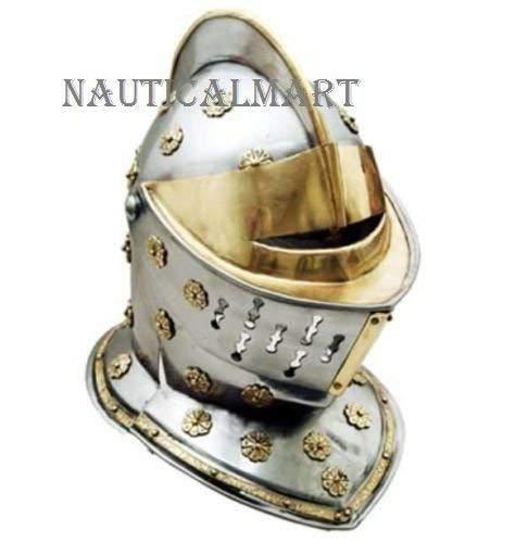 European Knight's Helmet in Steel Brass Trim - Costume Aemor Nautical Decor