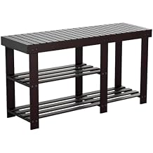 PayLessHere 5-Tier Bamboo Shoe Rack Shoe Bench Shoe Shelf Free Standing Storage Organizer with Additional Hangers Perfect for Entryway Hallway Bathroom Closet or Living Room, Dark Brown 3 Tier