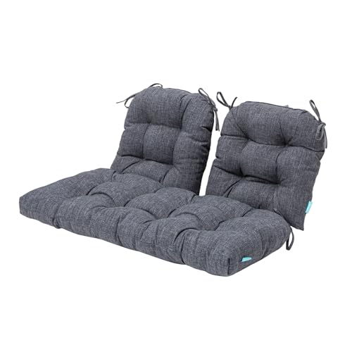 Image of QILLOWAY Outdoor Patio Cushions Set of 3, Wicker Furniture Cushions with Ties, Waterproof Loveseat & Seat Cushions for Patio Bench, Porch Chair, Outdoor Replacement Cushions, Charcoal Grey, Black