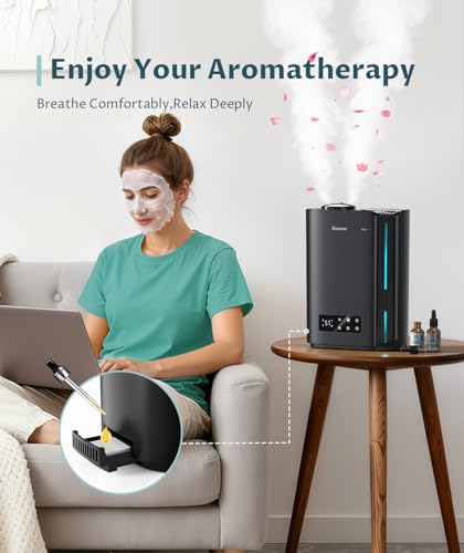 Image of Humidifiers for Bedroom & Large Room, 6L Top Fill Cool Mist Humidifier for Home, Quiet Humidifiers with Essential Oils Diffuser, 3 Mist Levels adjustable with Humidistat, Dual 360Rotation Nozzles, Easy Clean, Multi Timers, 7-Color LED, for Baby Kids, Office, Bedroom, Plant, Nursery