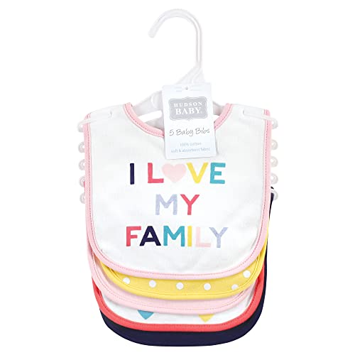 Image of Hudson Baby Unisex Baby Cotton Bibs, Girl Bold Family, One Size