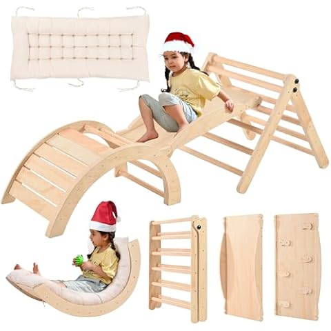 PETKABOO Pikler Triangle Set with Cushion, Toddler Climbing Toys Indoor Playground, Montessori Toys Climbing Set with Arch, Ramp, and Triangle for Kids, Indoor Jungle Gyms for Toddlers Cover