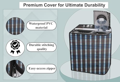 Image of Stylista Washing Machine Cover Compatible for GODREJ 7.2KG Semi-Automatic Top Loading WS Edge CLS 7.2 WNRD PN2 M, Checkered Pattern Grey