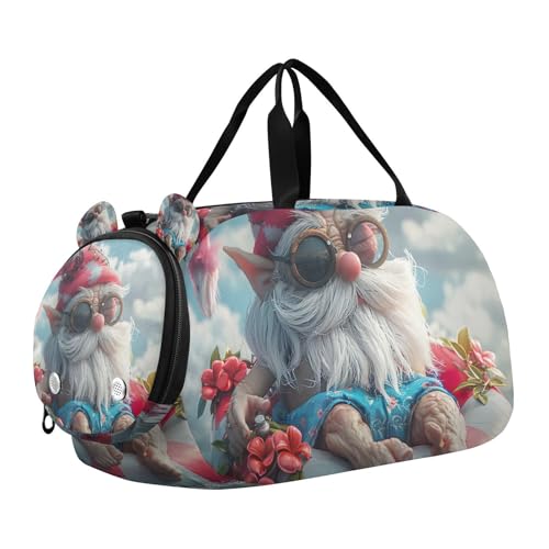 YETTASBIN Sport Travel Duffel Bag for Girls Boys, Summer Gnome Large Waterproof Weekender Overnight Bag, Detachable Shoulder Strap Gym Bag with Shoe Compartment & Wet Pocket