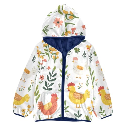 Chicken with Flowers Girls Fleece Jacket Girls Fall Jacket Girls Zip Up Hoodie Girls Sherpa Jacket 2-10T
