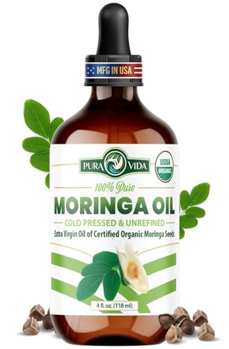 100% Pure Moringa Oil Organic for Face Hair Nails and Dry Skin - USDA Certified Single Origin Moringa Oleifera Seeds Extract - 3rd Party Tested Cold Pressed & Unrefined Organic Moringa Seed Oil