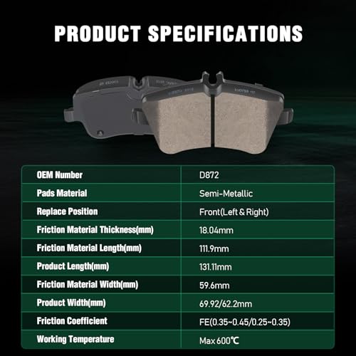 Image of AUTOMUTO D872 Ceramic Brake Pads Kits, Front 4pcs Brake Pads Set fit For Mercedes-Benz C230,C240,C280,C3,C350,CLK3,CLK350,SLK280,SLK300