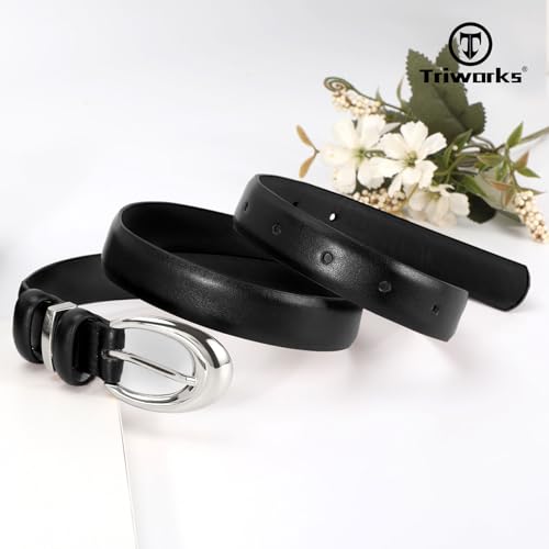 Image of TRIWORKS 2 Pack Women Leather Belt for Jeans Pants Fashion Ladies Faux Leather Belt with Gold Buckle