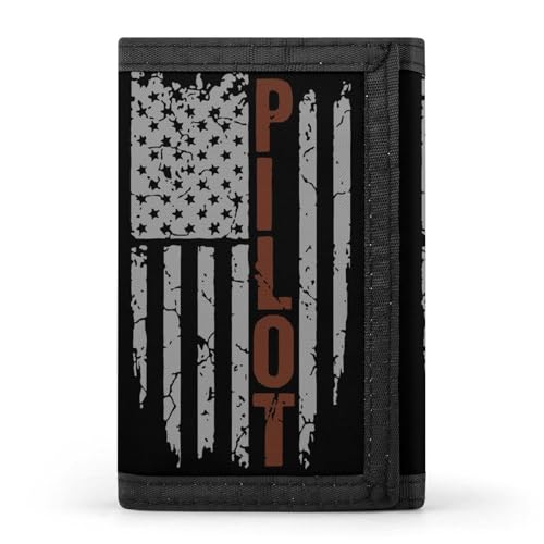 Pilot U.S. Flag Small Trifold Wallet for Men Canvas ID Credit Card Holder with Coin Pocket Outdoor
