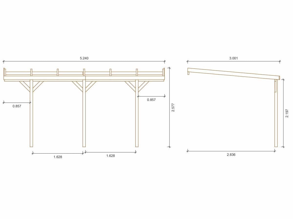 Carport Bois adossé Voiture Solar 2" - 300 x 454 x 245 cm