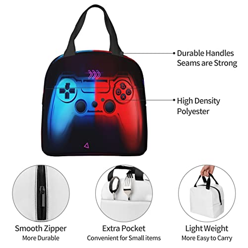 Hellokugou Game Lunch Bag For Kids Gaming, Red & Blue Fluorescent Gamepad Glow Luminous Lunch Box Portable Reusable Handbag Box Travel Beach Picnic #TOP6