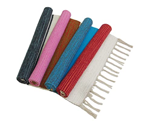 Image of MDZ Hand Woven Cotton Modern Assorted Border Rug | Size : 16 inchx24 inch Inch or 40 x 60 cm | Color: Assorted Multi | Machine Washable | Eco Friendly | Multi Uses (Combo of 4 Pcs.)