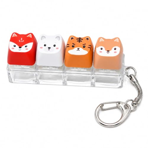 Cute Cat Keyboard Fidget Toy,Crisp Sound,Stress Relief Fidget Clicker Keychain,Creative Keycap Button, for Adults at Work, Travel, Home – Anxiety Relief & Focus Boost (Fox,Little Bear,Tiger,Squirrel)