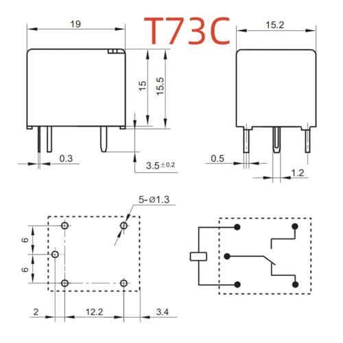 Relais 5 broches WJ107-1C-24VDC miniature pour circuit imprimé T73C - 2