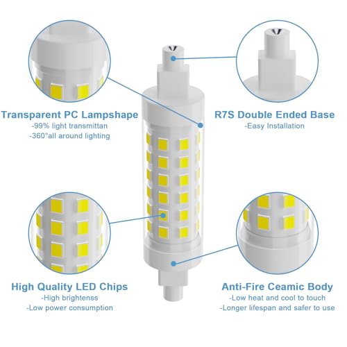 Image of R7S LED Bulb Dimmable,120V 100W 78mm T3 J Type Halogen Bulb Equivalent,Long Lasting 3 inch Double Ended Floodlight Bulbs for Work,Security,Landscape Lights,Floor Lamps,Daylight White 5000K,2 Pack