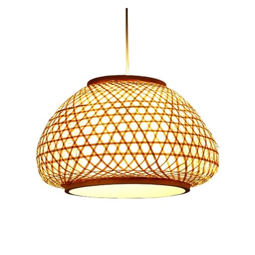 Lustre en rotin suspension lanterne tressée bois luminaire salle à manger