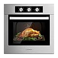 COSTWAY 24" Single Wall Oven, Electric Built-in Wall Oven with 2.47 Cu. Ft. Capacity, 5 Cooking Functions, 360° Rotisserie and Timer, 2300W Built-in Oven in Stainless Steel with Mechanical Knobs
