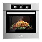 COSTWAY 24" Single Wall Oven, Electric Built-in Wall Oven with 2.47 Cu. Ft. Capacity, 5 Cooking Functions, 360° Rotisserie and Timer, 2300W Built-in Oven in Stainless Steel with Mechanical Knobs