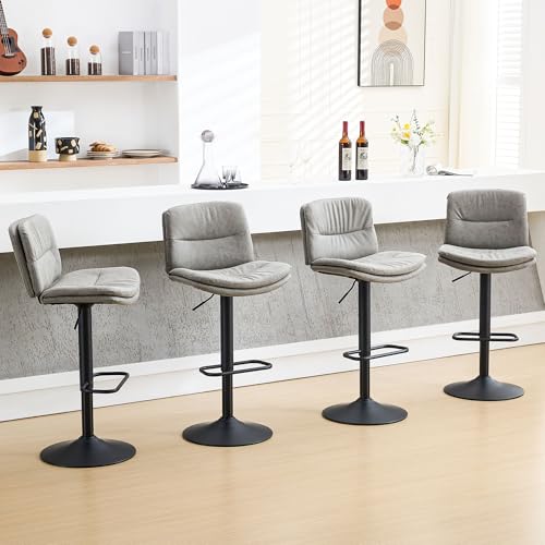 Image of FIRAVOE Swivel Bar Stools Set of 4, Adjustable Faux Leather Bar Chairs