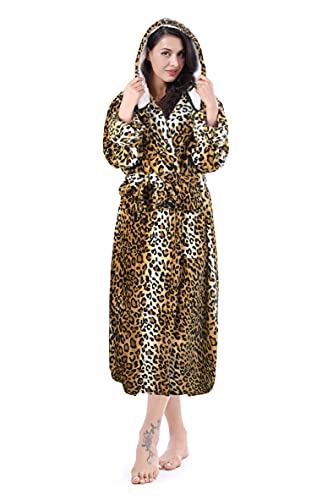 Catalonia Womens Plush Fleece Long Robe with Hood, Plus Size Warm Soft Fluffy Lightweight Bathrobe, Valentine's Day Gift