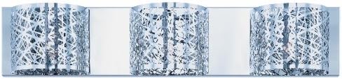 ET2 E21316-10PC Inca Modern Metal Web Laser-Cut Sheath with Crystal Bath Vanity Wall Mount, 3-Light Xenon 120 Watts, Polished Chrome